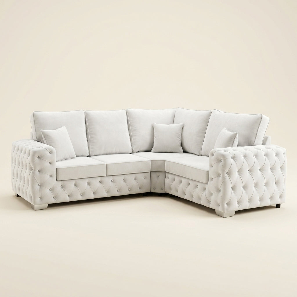 Ashton Chesterfield Sofa - 4 Seater Corner - Off White