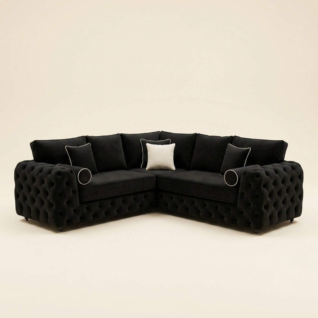 Ashton Chesterfield Sofa - 5 Seater Corner - Black