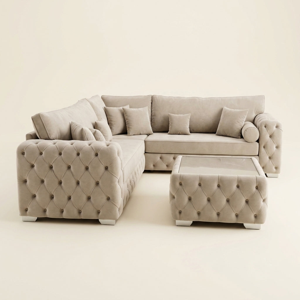 Ashton Chesterfield Sofa - 5 Seater Corner - Cream