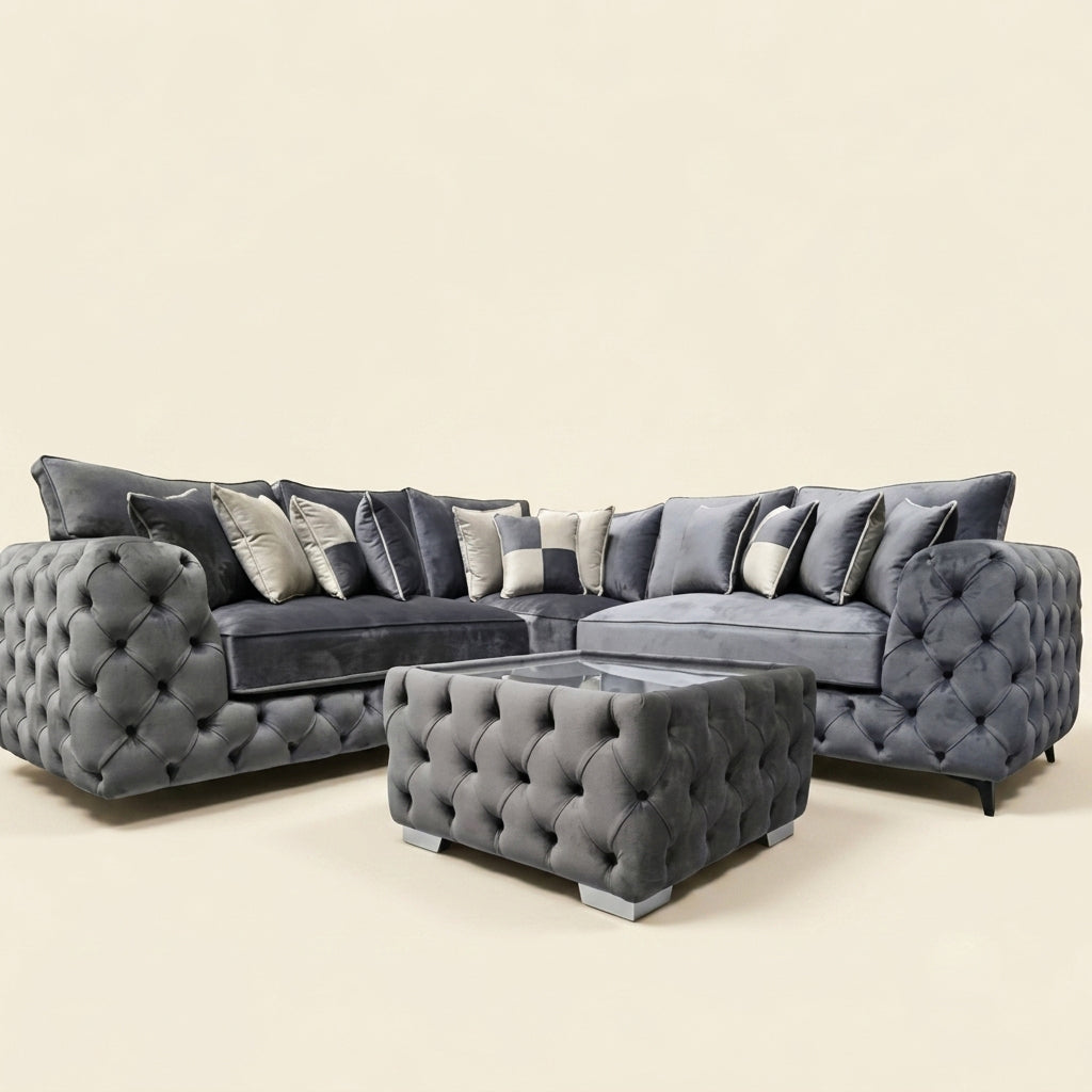 Ashton Chesterfield Sofa - 5 Seater Corner - Grey