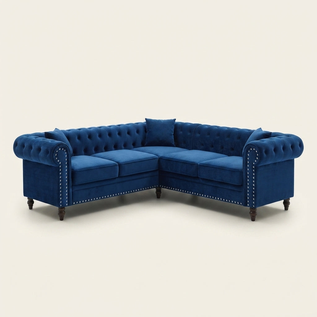 Chesterfield Sofa - 5 Seater Corner - Blue