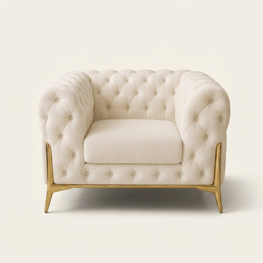 Italian Chesterfield Sofa - 1 Seater - Cream