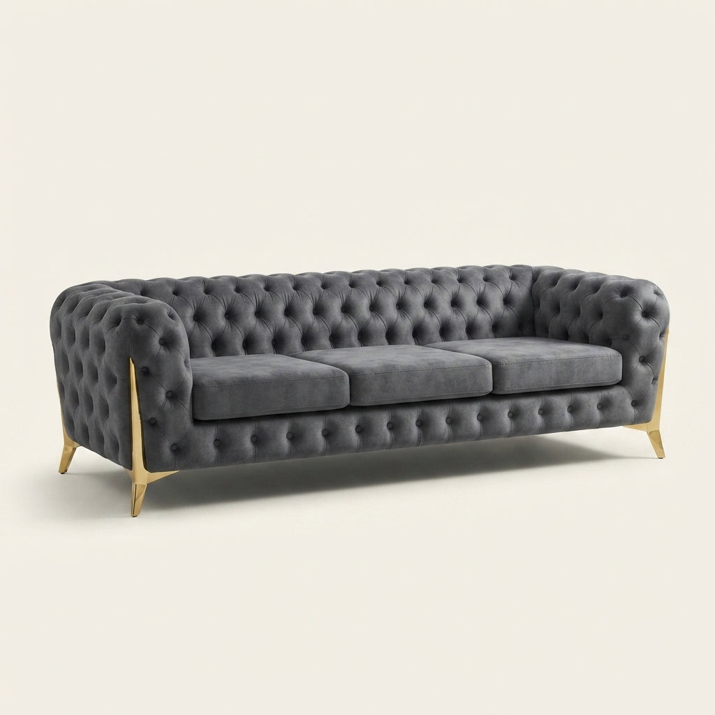 Italian Chesterfield Sofa - 2 Seater and 3 Seater - Grey