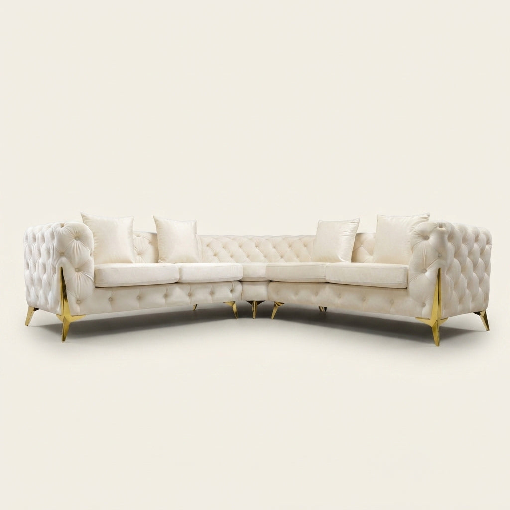 Italian Chesterfield Sofa - 5 Seater Corner - Cream