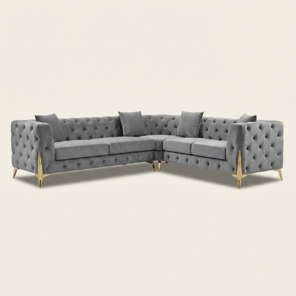 Italian Chesterfield Sofa - 5 Seater Corner - Grey