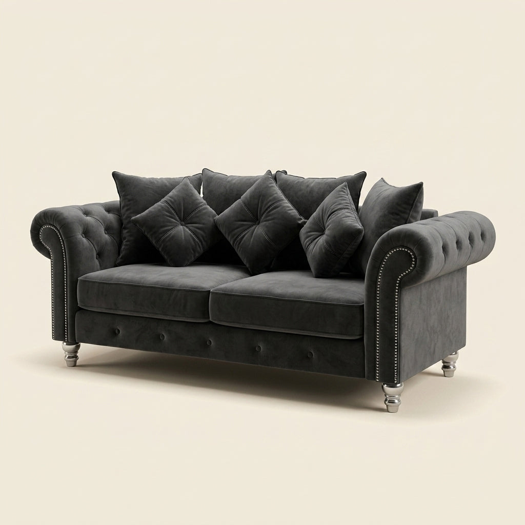 Nicole Corner Sofa - 2 Seater and 3 Seater - Dark Grey