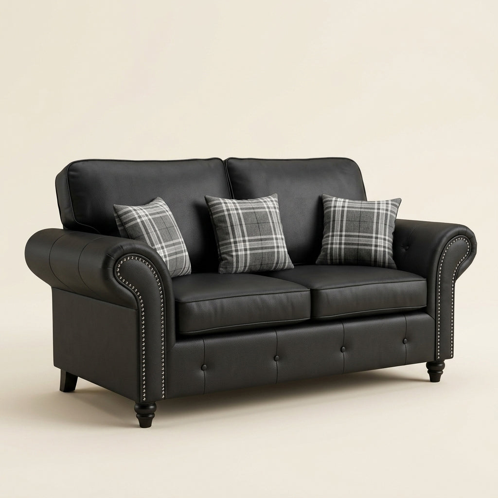 Oakland Leather Sofa - 2 Seater and 3 Seater - Black