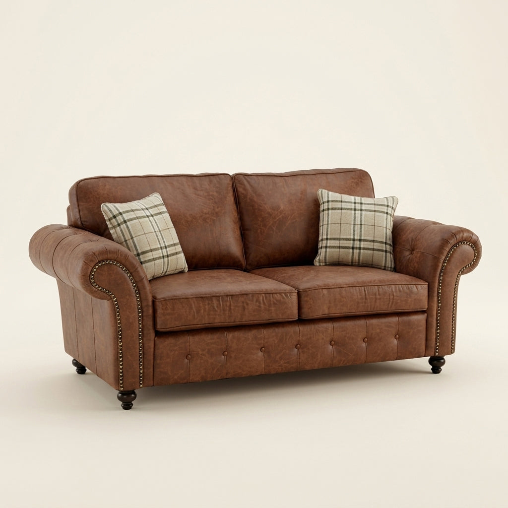 Oakland Leather Sofa - 2 Seater and 3 Seater - Brown