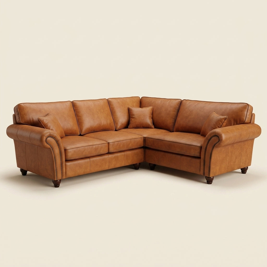 Oakland Leather Sofa - 4 Seater Corner - Brown