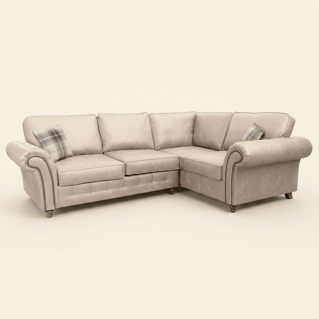 Oakland Leather Sofa - 4 Seater Corner - Cream