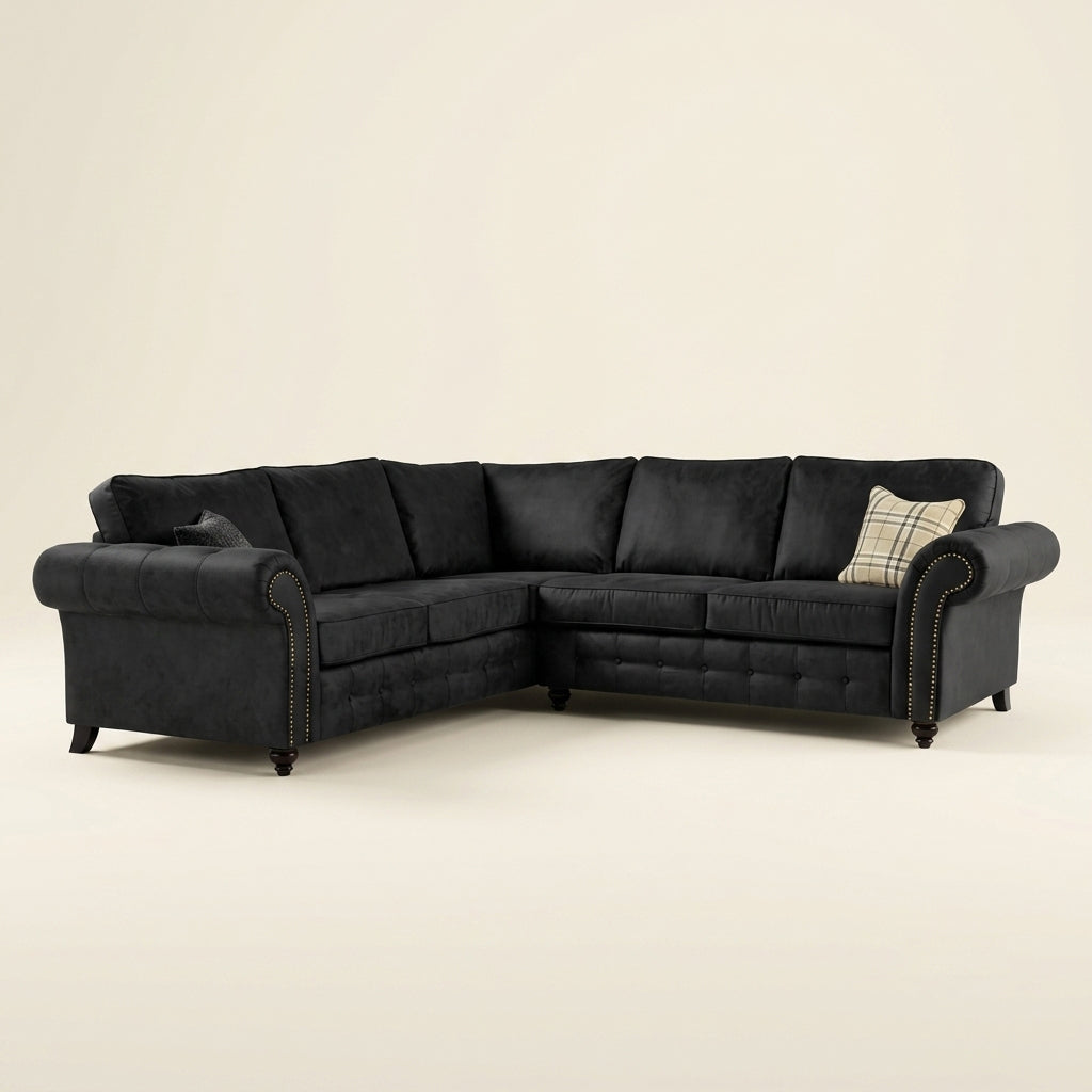 Oakland Leather Sofa - 5 Seater Corner - Black